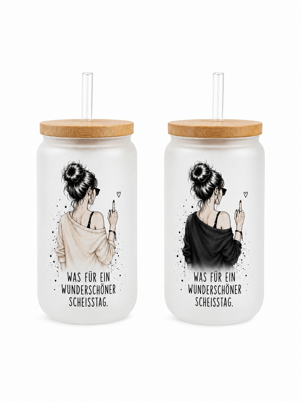 Wunderschöner Scheißtag Messy Bun Trinkglas mit Bambusdeckel & Glasstrohhalm