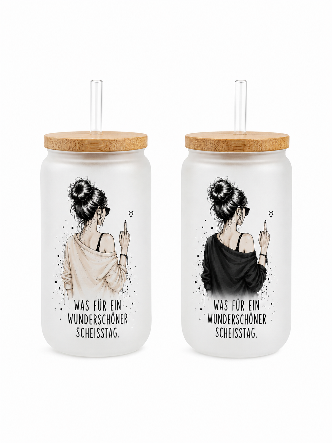 Wunderschöner Scheißtag Messy Bun Trinkglas mit Bambusdeckel & Glasstrohhalm