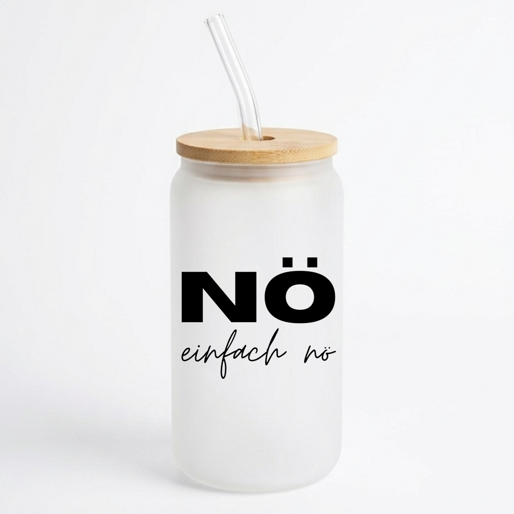 NÖ einfach nö – Trinkglas mit Bambusdeckel & Strohhalm