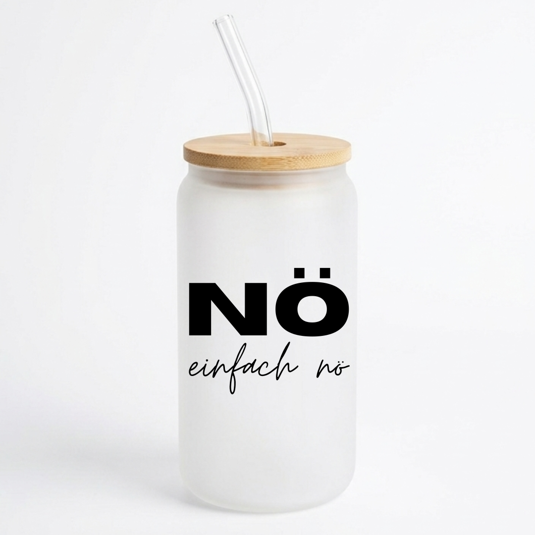 NÖ einfach nö – Trinkglas mit Bambusdeckel & Strohhalm