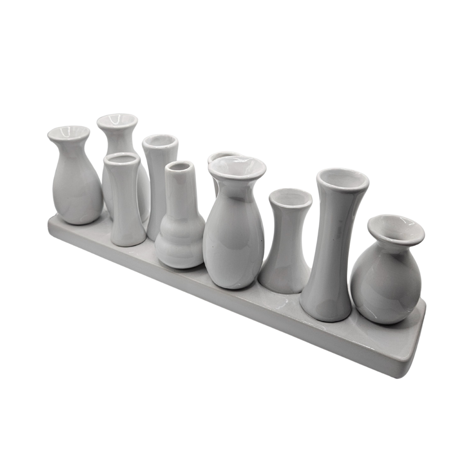 10 Keramikväschen auf Tablett – weiß