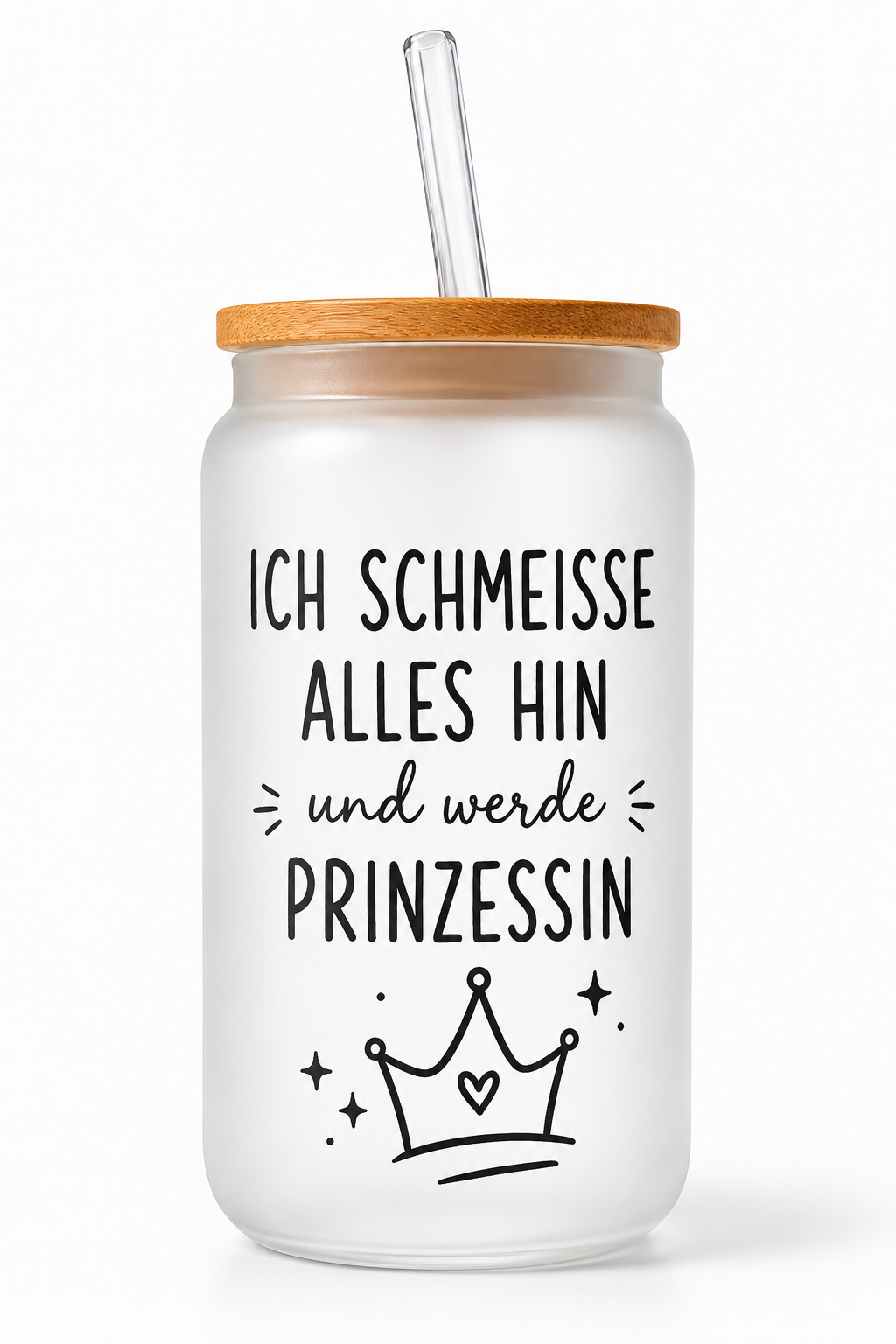 Prinzessinnenpause | Glas mit Bambusdeckel & Strohhalm